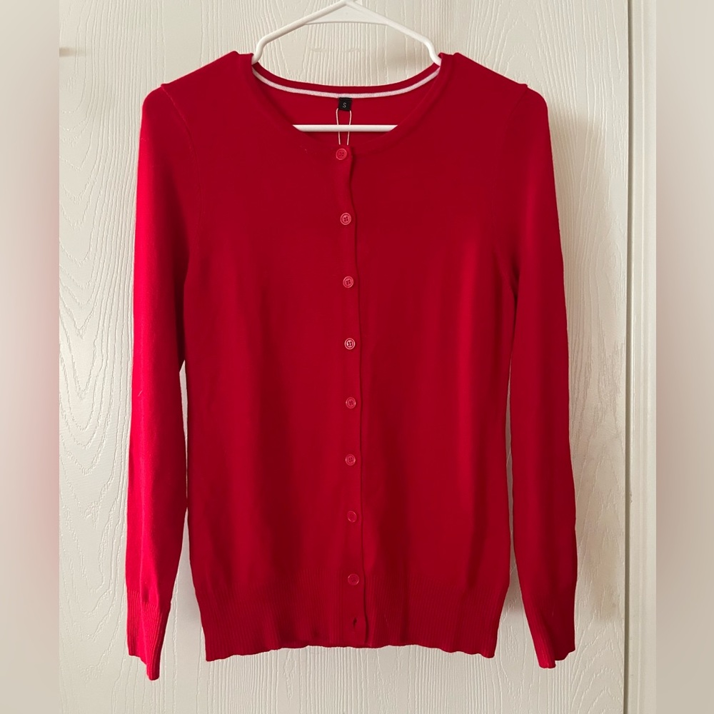 a.Jesdani women’s button down long sleeve knit cardigan red sweater small
